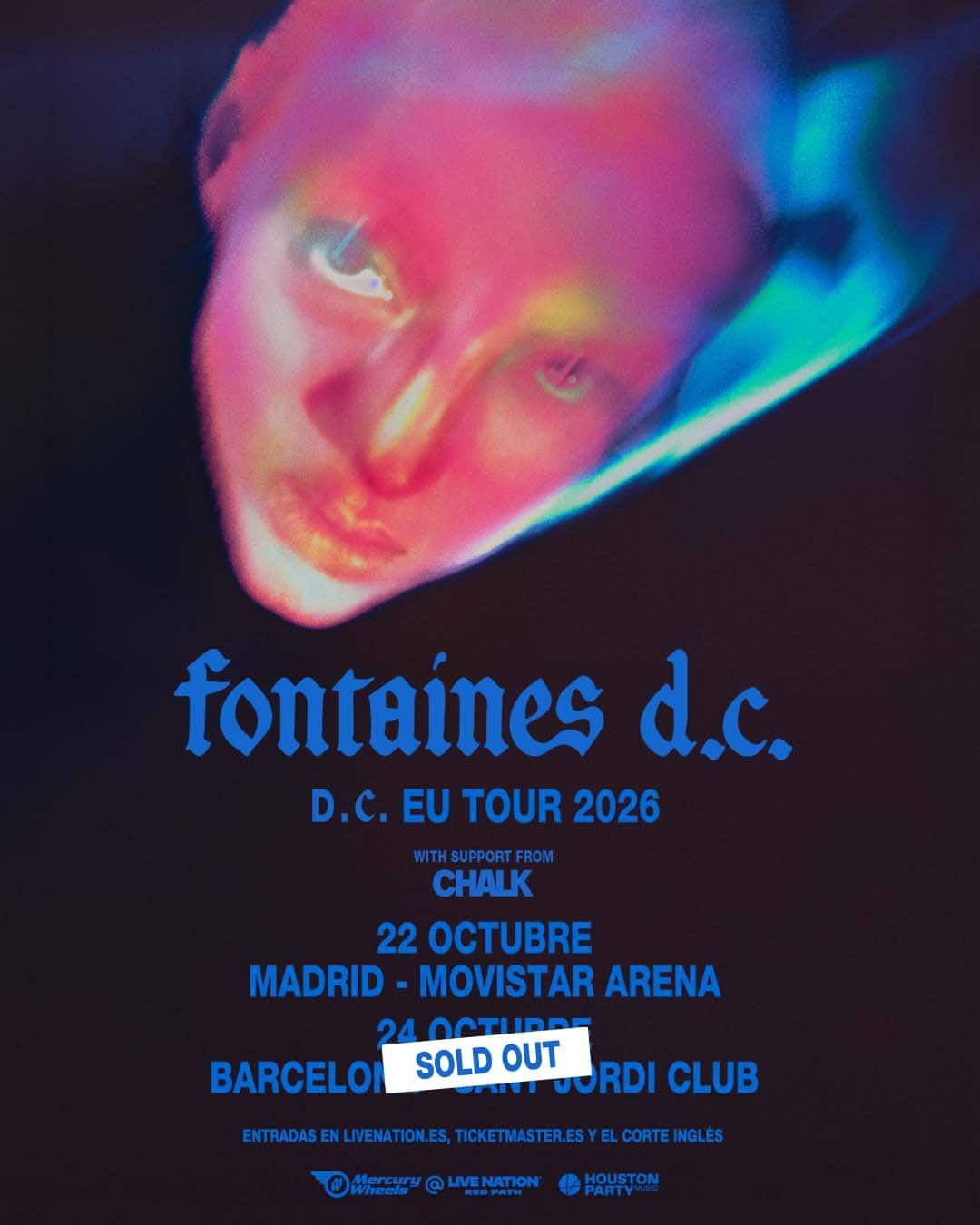 Cartel de la gira europea 2026 de Fontaines D.C. con conciertos en Madrid y Barcelona
